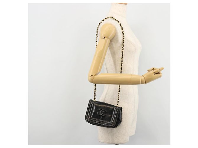 CHANEL COCO Borsa a Spalla Mark Chain Pelle Verniciata Nera Oro CC Auth 177993 Nero D'oro - vista 24