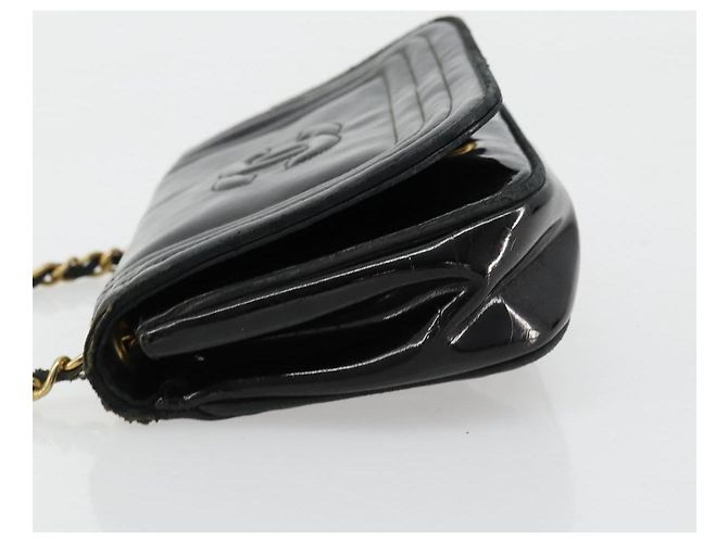 CHANEL COCO Borsa a Spalla Mark Chain Pelle Verniciata Nera Oro CC Auth 177993 Nero D'oro - vista 5