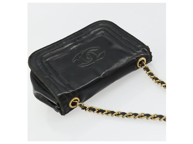 CHANEL COCO Borsa a Spalla Mark Chain Pelle Verniciata Nera Oro CC Auth 177993 Nero D'oro - vista 6