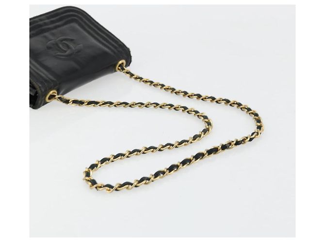 CHANEL COCO Borsa a Spalla Mark Chain Pelle Verniciata Nera Oro CC Auth 177993 Nero D'oro - vista 7