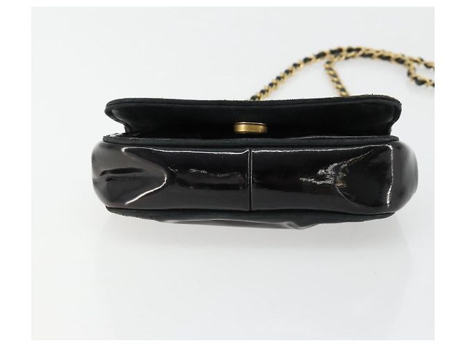 CHANEL COCO Borsa a Spalla Mark Chain Pelle Verniciata Nera Oro CC Auth 177993 Nero D'oro - vista 9