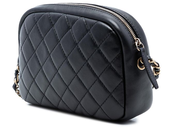 Chanel Pequena Bolsa de Câmera em Couro de Cordeiro Matelassé com Fivela Preto - vista 2