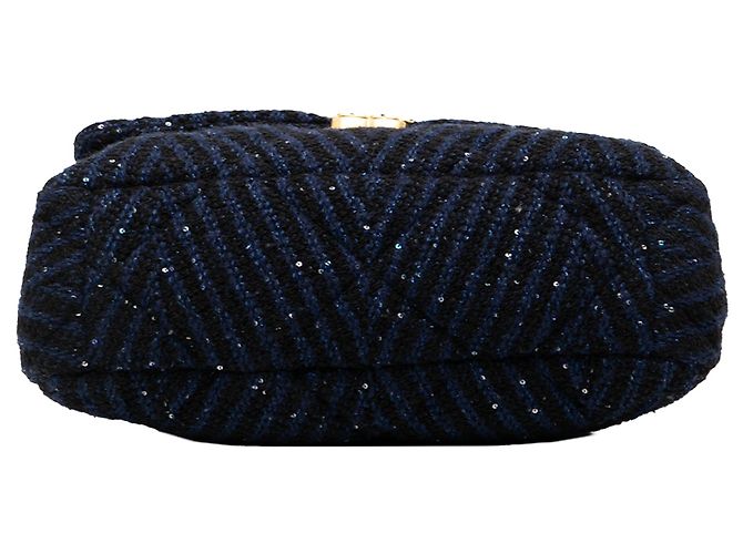 Chanel Grande Chevron Tweed Paillettes 19 con patta Blu - vista 3