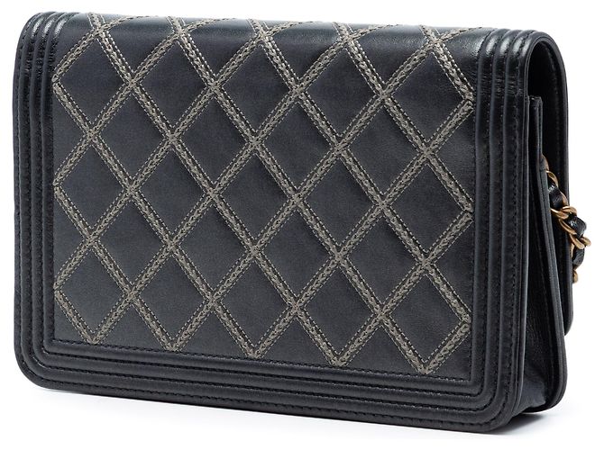 Chanel Matelassé Lammleder Double Stitch Boy Geldbörse mit Kette Schwarz - Ansicht 2