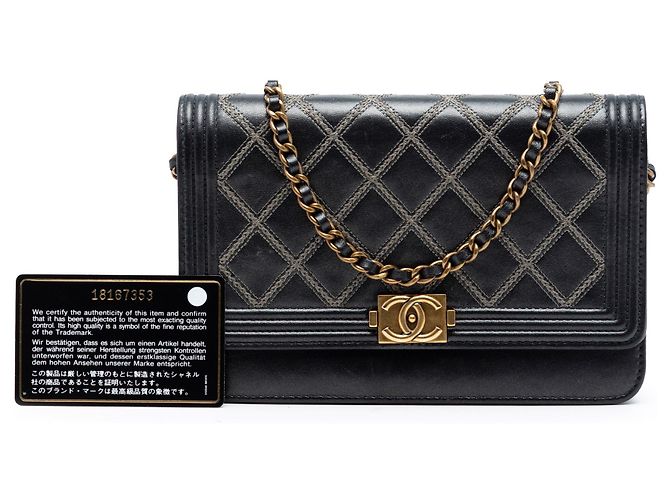 Chanel Matelassé Lammleder Double Stitch Boy Geldbörse mit Kette Schwarz - Ansicht 8
