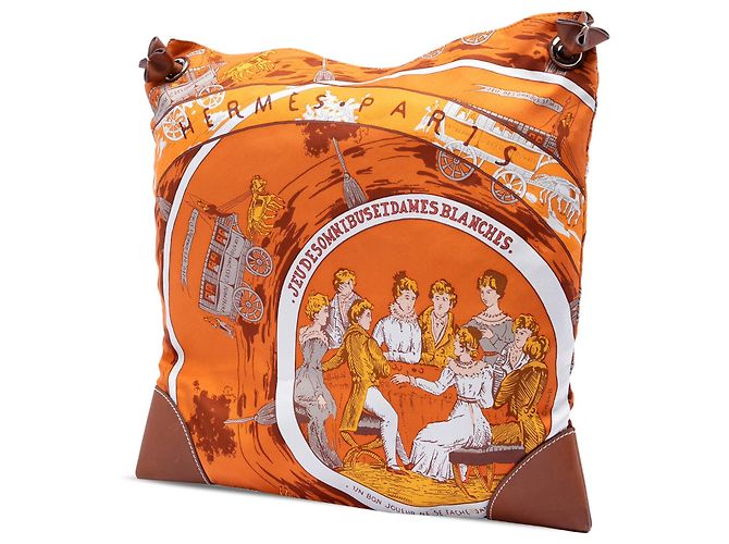 Hermès Seta e Barenia Gioco degli Omnibus e delle Dames Bianche Soiey City PM Arancione - vista 2