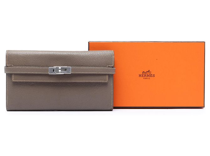Cartera Larga Kelly en Chevre Mysore de Hermès Castaño - vista 8