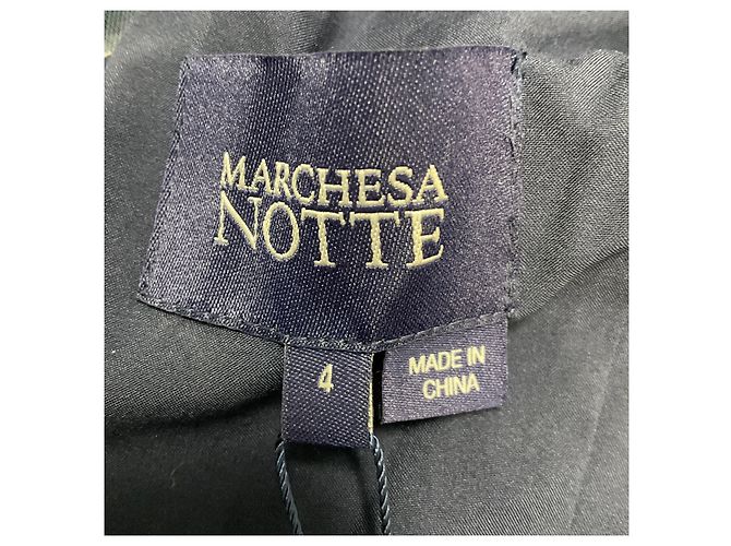 Autre Marque Abito formale in tulle glitterato blu navy / argento con maniche a cappuccio Marchesa Notte - vista 4