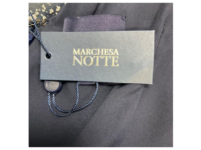 Autre Marque Abito formale in tulle glitterato blu navy / argento con maniche a cappuccio Marchesa Notte - vista 5