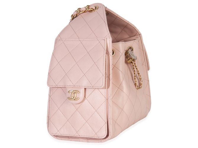 Borsa hobo Chanel 25 in caviar trapuntato rosa - vista 4