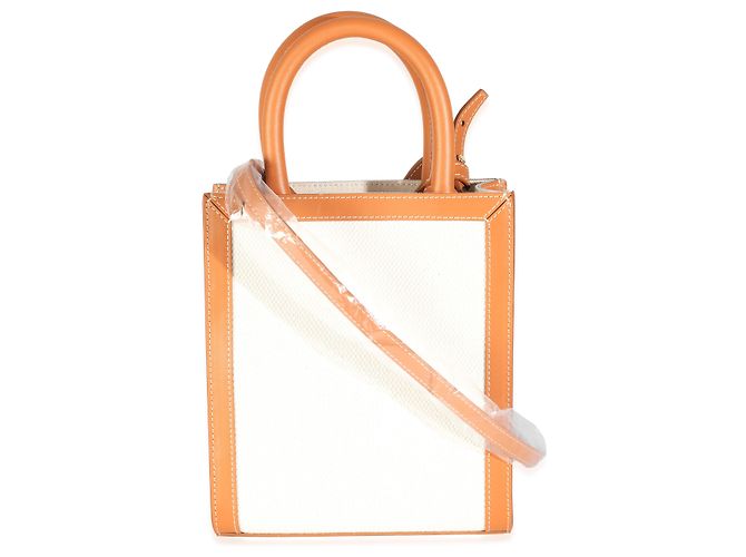 Céline Bolsa Cabas Mini Vertical em Lona Natural e Couro de Bezerro Celine Bege - vista 2