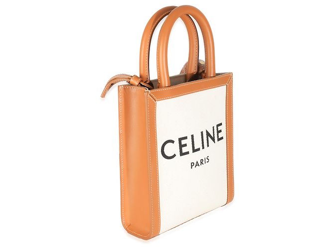 Céline Bolsa Cabas Mini Vertical em Lona Natural e Couro de Bezerro Celine Bege - vista 4
