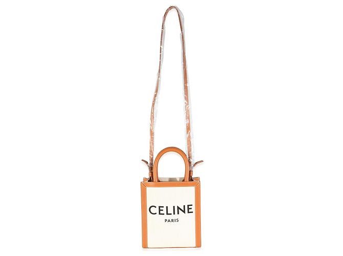 Céline Bolsa Cabas Mini Vertical em Lona Natural e Couro de Bezerro Celine Bege - vista 5