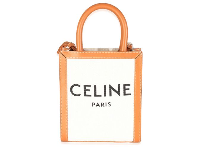 Céline Bolsa Cabas Mini Vertical em Lona Natural e Couro de Bezerro Celine Bege - vista 8
