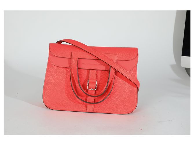 Hermès Rose Texas Clemence Halzan 25 PHW Rosa - vista 8