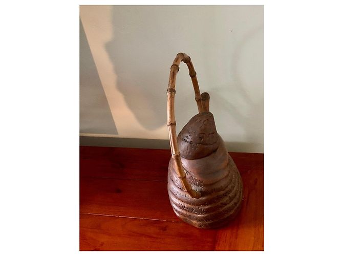 inconnue Okimono Japonais en Racine de Bambou Forme de Théière Ère Meiji Marron - vue 5