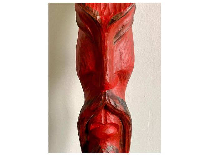 Autre Marque Jean PONS Sculpture Totem Bois Sculpté Polychrome Noir Rouge - vue 3