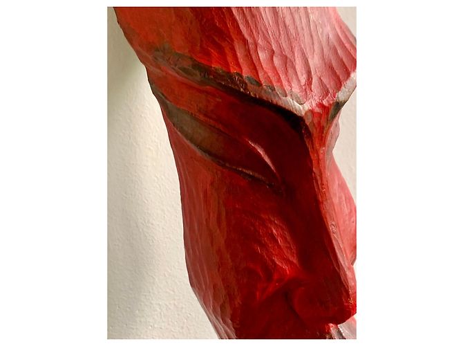 Autre Marque Jean PONS Sculpture Totem Bois Sculpté Polychrome Noir Rouge - vue 4