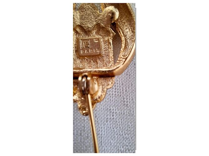 Guy Laroche Vergoldete Brosche Anhänger Auberginenemaille Golden Lila - Ansicht 7