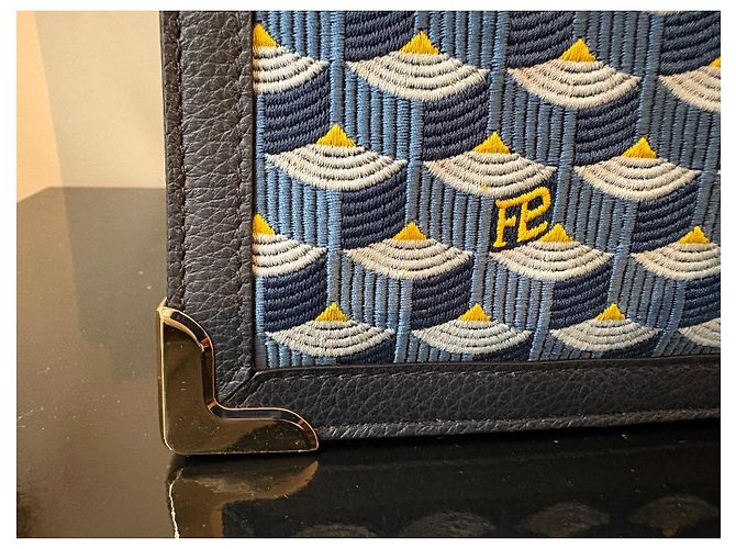 Fauré Le Page SagaCity 31 Blau Jacquard & Leder Handtasche Gelb Marineblau Dunkelblau - Ansicht 14