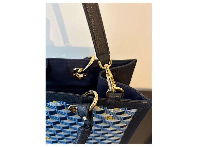 Fauré Le Page SagaCity 31 Blau Jacquard & Leder Handtasche Gelb Marineblau Dunkelblau - Ansicht 17