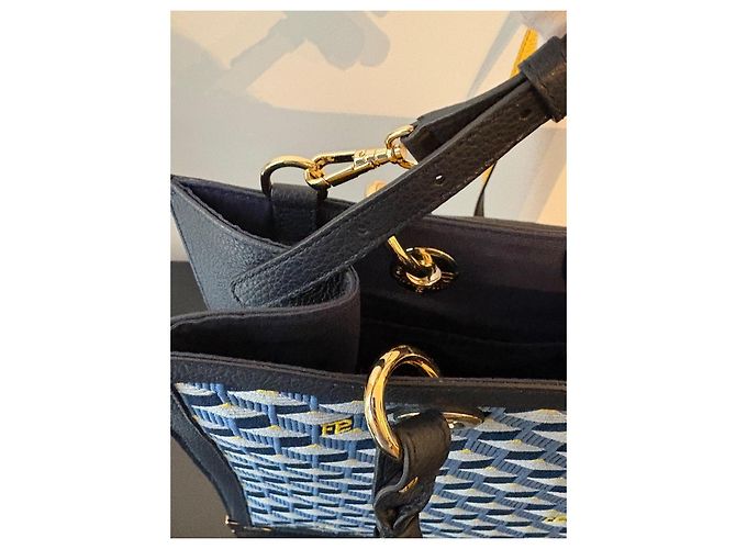Fauré Le Page SagaCity 31 Blau Jacquard & Leder Handtasche Gelb Marineblau Dunkelblau - Ansicht 18