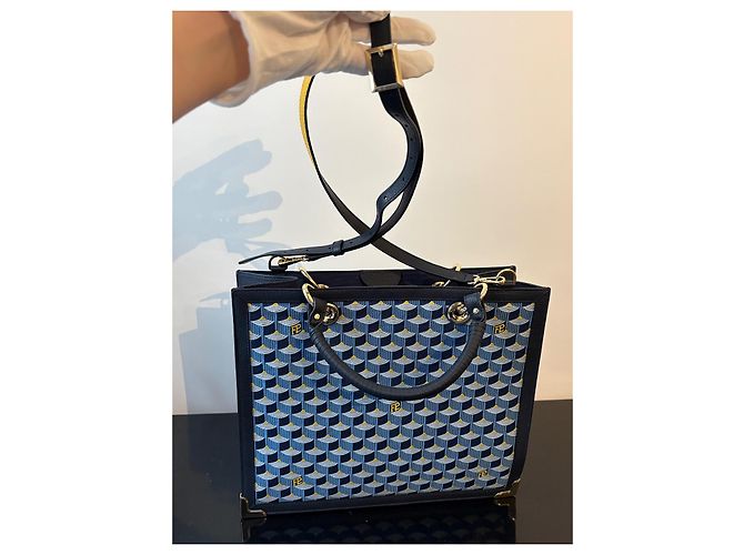 Fauré Le Page SagaCity 31 Blau Jacquard & Leder Handtasche Gelb Marineblau Dunkelblau - Ansicht 2