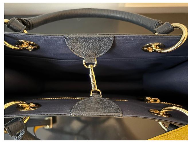 Fauré Le Page SagaCity 31 Blau Jacquard & Leder Handtasche Gelb Marineblau Dunkelblau - Ansicht 4