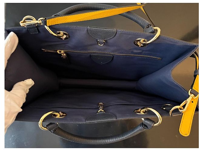 Fauré Le Page SagaCity 31 Blau Jacquard & Leder Handtasche Gelb Marineblau Dunkelblau - Ansicht 5