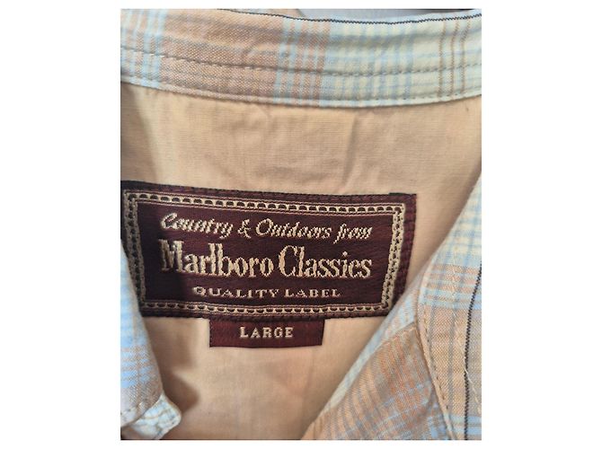 Autre Marque Marlboro Classics Camicia a Quadri Uomo Blu e Beige Marrone chiaro Blu chiaro - vista 3