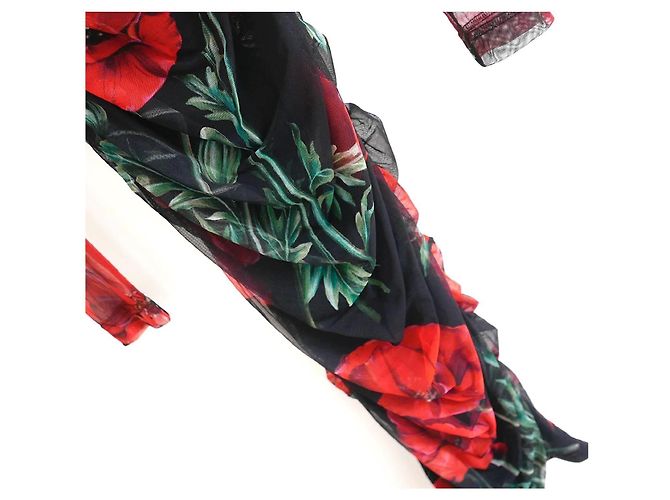 Schwarz gemustertes Midi-Kleid aus gerafftem Mesh von Dolce & Gabbana Rot - Ansicht 4