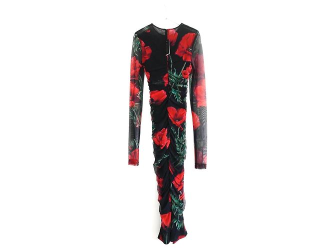 Schwarz gemustertes Midi-Kleid aus gerafftem Mesh von Dolce & Gabbana Rot - Ansicht 5