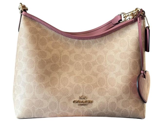 Borsa a spalla Coach Laurel in tela Signature con charm a cuore Beige - vista 3