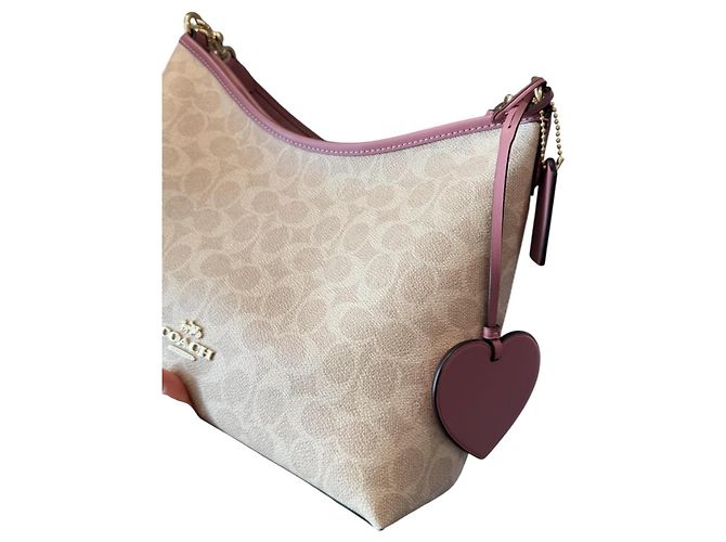 Borsa a spalla Coach Laurel in tela Signature con charm a cuore Beige - vista 4
