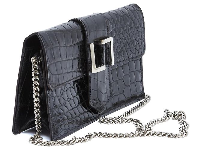 Autre Marque Borsa a Spalla Clutch Non Firmata 1995s in Pelle Preziosa Nera Nero - vista 2