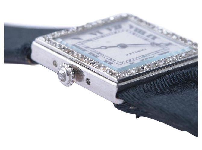 Reloj rectangular Cartier de los años 1920 Art Déco engastado con diamantes Negro - vista 2