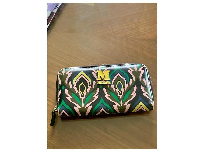 Missoni Flame Chevron Pattern Leather Wallet Black Pink Multiple colors Green Yellow - view 2