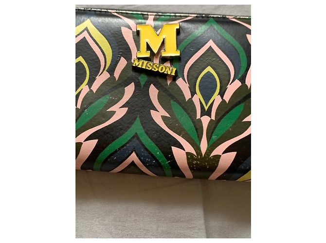 Missoni Flame Chevron Pattern Leather Wallet Black Pink Multiple colors Green Yellow - view 3