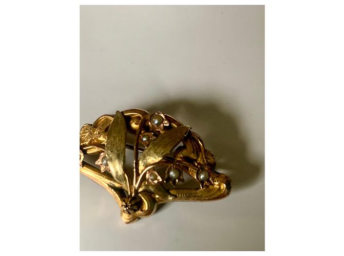 Autre Marque Spilla Art Nouveau Oro e Perle decorazione floreale 1900 D'oro Bianco sporco Rame - vista 2