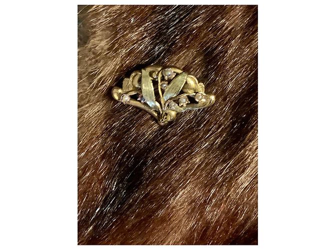 Autre Marque Spilla Art Nouveau Oro e Perle decorazione floreale 1900 D'oro Bianco sporco Rame - vista 5