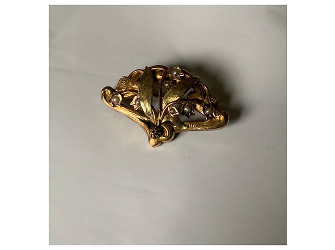 Autre Marque Spilla Art Nouveau Oro e Perle decorazione floreale 1900 D'oro Bianco sporco Rame - vista 9