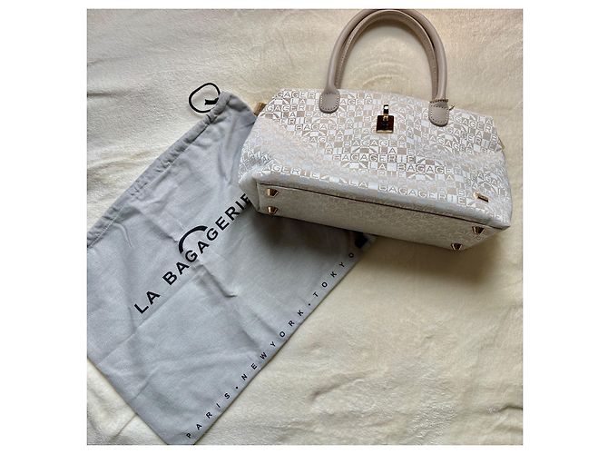 Borsa a mano in pelle monogramma La Bagagerie Bianco Beige - vista 3