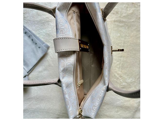Borsa a mano in pelle monogramma La Bagagerie Bianco Beige - vista 5