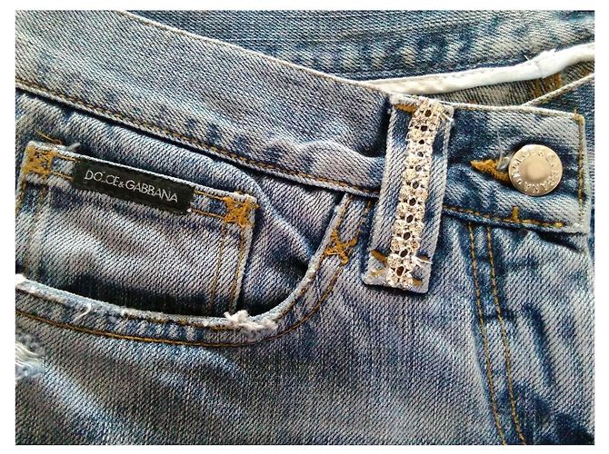 Jeans rectos azul claro Dolce & Gabbana con strass - vista 2