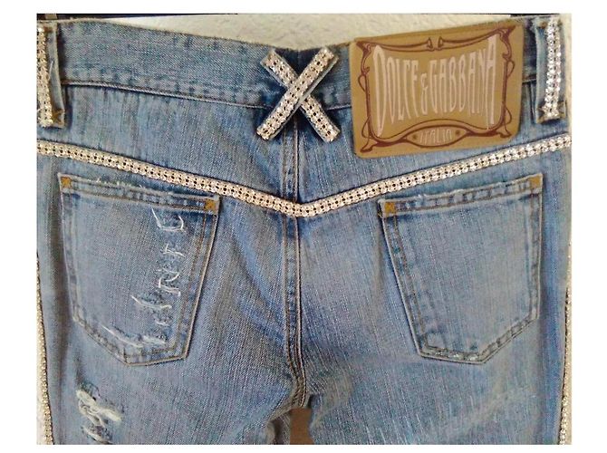 Jeans rectos azul claro Dolce & Gabbana con strass - vista 7