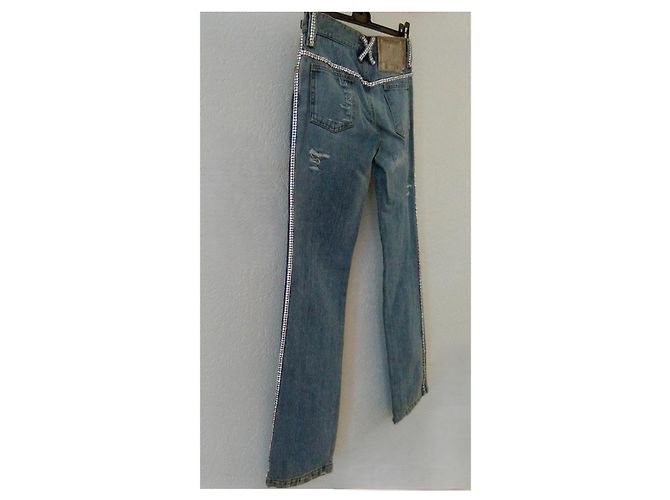 Jeans rectos azul claro Dolce & Gabbana con strass - vista 8