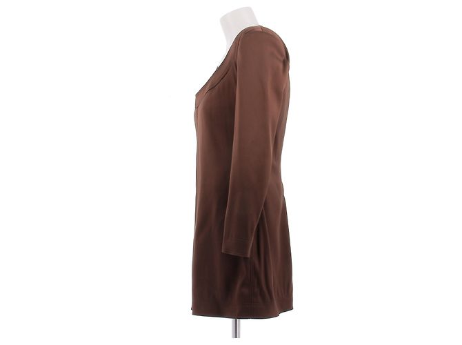Vestido de seda marrón Saint Laurent Castaño - vista 4