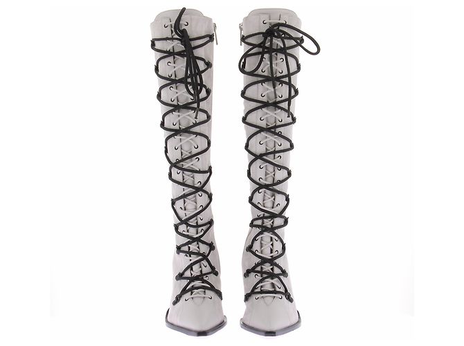 Autre Marque DAMAYA Schnürstiefel aus Leder Weiß Größe 38 - Ansicht 4