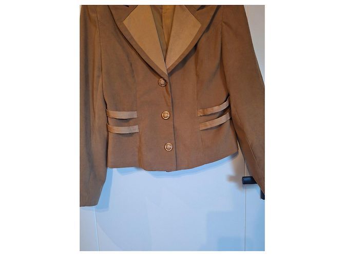 Yves Saint Laurent Blazer Corto de Ante Marrón Castaño - vista 4