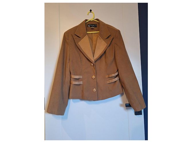 Yves Saint Laurent Blazer Corto de Ante Marrón Castaño - vista 5